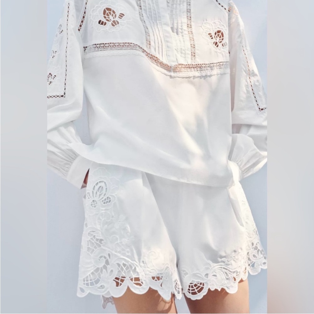 ZARA EMBROIDERED PLEATED SHORTS size small new